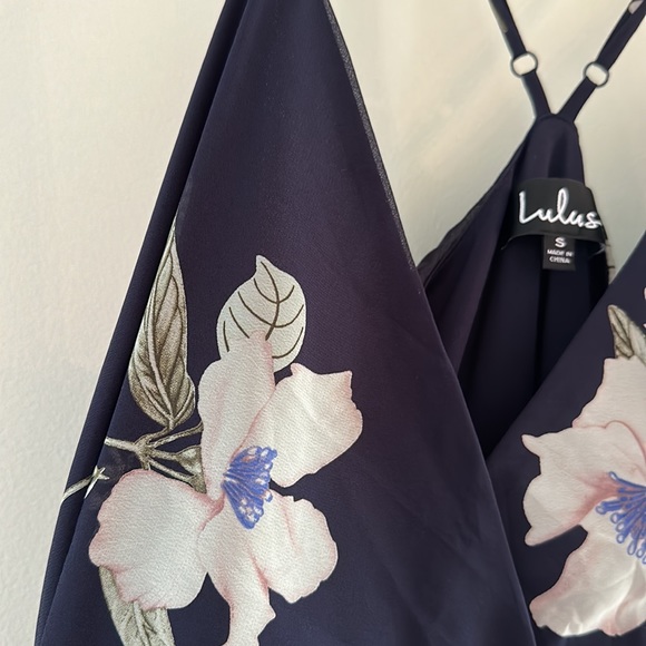 Lulus long navy cream print wrap around dress Size S - Picture 6 of 15